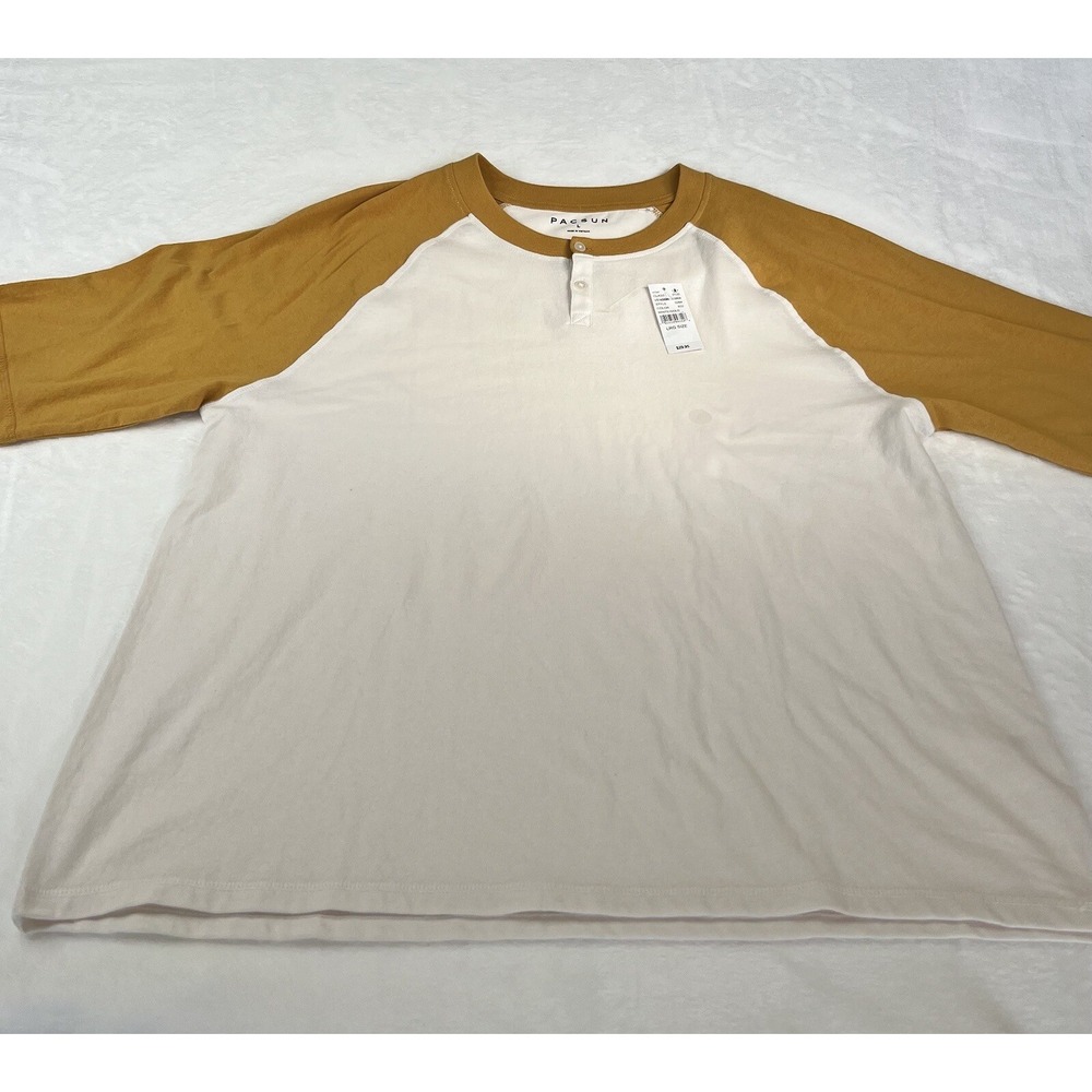Pacsun Men's Size Large White Gold Raglan Sleeve Shirt - Picture 2 of 11